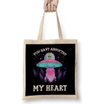 Humuts You Have Abducted My Heart Funny Alien Abduction Bez Uzun Saplı Açık Bej Rengi Çanta