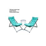 HUNDEMİR Minderli Katlanır İkili Set 2 Şezlong 1 Sehpa Bahçe Balkon Teras Plaj Şezlong Takımı