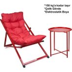 Hundemir Minderli Katlanır Şezlong Set Bahçe, Balkon, Teras ve Plaj İçin 1 Şezlong 1 Sehpa - Kırmızı