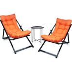 Hundemir Premium Konfor Minderli Katlanır Şezlong Seti (İkili) - Bahçe, Balkon, Teras ve Plaj İçin 2 Şezlong + 1 Sehpa Şezlong Takımı - Turuncu