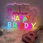 Hunfuthr Happy Birthday Neon Tabela, Renkli Mutlu Yıllar Işıklı Tabela, Kısılabilir Neon Mutlu Yıllar Tabelası, LED Neon Işık Tabelaları, Doğum Günü Partisi Arka Plan Duvar Dekoru için, USB ile