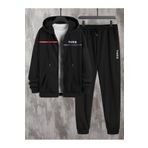 Hunors Sportswear & Company Siyah Erkek 2li Paris Baskılı Kapşonlu Hırka Siyah Lastik Paçalı Eşofman Takımı