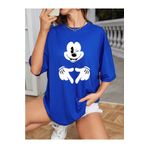 Hunors Sportswear & Company Unisex Kadın/Erkek Mickey Mouse Renkli Özel Baskılı Oversize Pamuk Penye T-Shirt