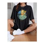 Hunors Sportswear & Company Unisex Siyah Van Gogh Baskılı Oversize Bisiklet Yaka T-shirt