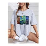 Hunors Sportswear & Company Van Gogh Eserler T-Shirt - Gri Baskılı Oversize Bisiklet Yaka Kısa Kol