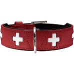 HUNTER Köpek Tasması SWISS, Renk: Kırmızı/Siyah, Yumuşak Sığır Napa Deri, El Dikimi İsviçre Haçları, Uzun Ömürlü ve Rahat, Yüksek Kaliteli El Yapımı, Made in Germany, Beden: M (55)