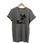 Hunting Avcılık Ördek Avı ve Avcı Köpeği Tüfek Baskılı %100 Pamuk Regular Fit Bisiklet Yaka T-Shirt - XL - Gri