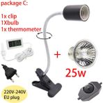 Huoxun Shop A Paket C 25W Stili Sürüngen Lambası Tutucu Ampul Seti Klipsli Kaplumbağa Lamba Kaplumbağalar Kiti Isıtıcı Termometre Higrometre Isı Lambası Kiti (Yurt Dışından)
