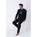 Huq Moda Siyah Uzun Kollu Pijama Takımı, L, erkekuzunkol, Siyah Play Hard, erkek