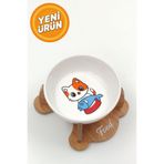 hural ahşap dekorasyon Kaydırmaz Tabanlı Ahşap Standlı Seramik Kedi Mama Kabı