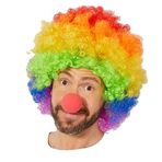 Huramarketing Rengarenk 120 gr Gökkuşağı Afro Bonus Peruk ve Kırmızı Renk Sünger Burun