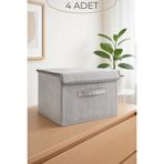 HURCEVİM 4 Adet - Antrasit Çizgili Çok Amaçlı Kutu Hurç - Dik Durabilen Oyuncak Kutusu - 30 x 30 x 30 CM