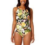 Hurley Kadın UPF 50+ Güneş Koruması Çiçekli Tek Parça Mayo, Turuncu, XL