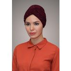 Hürrem 1870_16 Bone Bordo Sandy Kumaş Boncuklu Pratik Dolama Tesettür Bone