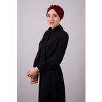 Hürrem Bone 1204E_16 Bordo Petekli Büzgülü Pratik Hazır Geçmeli Tesettür Bone