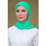 Hürrem Bone 1206A_32 Su Yeşili Sandy Kumaş Güllü İşlemeli Şifon Atkılı Pratik Hazır Geçmeli Tesettür Bone