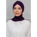 Hürrem Bone 1208A_07 Mürdüm Sandy Kumaş Taçlı Büzgülü Şifon Atkılı Pratik Hazır Geçmeli Tesettür Bone