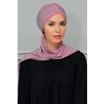 Hürrem Bone 1208A_18 Gül Kurusu Sandy Kumaş Taçlı Büzgülü Şifon Atkılı Pratik Hazır Geçmeli Tesettür Bone
