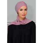 Hürrem Bone 1208A_18 Gül Kurusu Sandy Kumaş Taçlı Büzgülü Şifon Atkılı Pratik Hazır Geçmeli Tesettür Bone