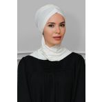 Hürrem Bone 1208A_40 Krem Sandy Kumaş Taçlı Büzgülü Şifon Atkılı Pratik Hazır Geçmeli Tesettür Bone