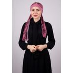Hürrem Bone 1305D_18 Gül Kurusu Sandy Kumaş Desenli Şifon Kemerli Pratik Hazır Geçmeli Tesettür Bone