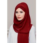 Hürrem Bone 1452_16 Bordo Şifon Kendinden Boneli İki Bantlı Pratik Hazır Geçmeli Bone Şal