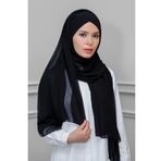 Hürrem Bone 1453_01 Siyah Şifon Kendinden Boneli Tek Bantlı Pratik Hazır Geçmeli Bone Şal