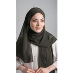 Hürrem Bone 1453_09 Haki Şifon Kendinden Boneli Tek Bantlı Pratik Hazır Geçmeli Bone Şal