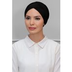 Hürrem Bone 1801_01 Siyah Sandy Kumaş Çapraz Büzgülü Pratik Hazır Geçmeli Tesettür Bone