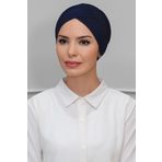 Hürrem Bone 1801_02 Lacivert Sandy Kumaş Çapraz Büzgülü Pratik Hazır Geçmeli Tesettür Bone