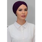 Hürrem Bone 1801_07 Mürdüm Sandy Kumaş Çapraz Büzgülü Pratik Hazır Geçmeli Tesettür Bone