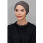Hürrem Bone 1801_10 Vizon Sandy Kumaş Çapraz Büzgülü Pratik Hazır Geçmeli Tesettür Bone