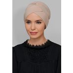 Hürrem Bone 1801_12 Bej Sandy Kumaş Çapraz Büzgülü Pratik Hazır Geçmeli Tesettür Bone