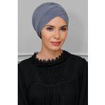 Hürrem Bone 1801_15 Gri Sandy Kumaş Çapraz Büzgülü Pratik Hazır Geçmeli Tesettür Bone
