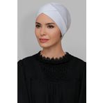 Hürrem Bone 1801_42 Beyaz Sandy Kumaş Çapraz Büzgülü Pratik Hazır Geçmeli Tesettür Bone