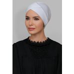 Hürrem Bone 1801_42 Beyaz Sandy Kumaş Çapraz Büzgülü Pratik Hazır Geçmeli Tesettür Bone