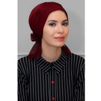 Hürrem Bone 1805_16 Bordo Sandy Kumaş İncili Pileli Nervürlü Güllü Pratik Hazır Geçmeli Tesettür Bone
