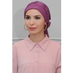 Hürrem Bone 1805_18 Gül Kurusu Sandy Kumaş İncili Pileli Nervürlü Güllü Pratik Hazır Geçmeli Tesettür Bone