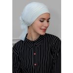Hürrem Bone 1805_40 Krem Sandy Kumaş İncili Pileli Nervürlü Güllü Pratik Hazır Geçmeli Tesettür Bone