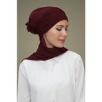 Hürrem Bone 1805A_16 Bordo Sandy Kumaş İncili Nervürlü Güllü Atkılı Pratik Hazır Geçmeli Tesettür Bone