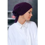 Hürrem Bone 1806_07 Mürdüm Sandy Kumaş Pileli Nervürlü Güllü Pratik Hazır Geçmeli Tesettür Bone