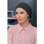 Hürrem Bone 1806_09 Haki Sandy Kumaş Pileli Nervürlü Güllü Pratik Hazır Geçmeli Tesettür Bone