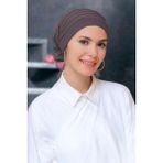 Hürrem Bone 1806_10 Vizon Sandy Kumaş Pileli Nervürlü Güllü Pratik Hazır Geçmeli Tesettür Bone