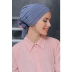 Hürrem Bone 1806_15 Gri Sandy Kumaş Pileli Nervürlü Güllü Pratik Hazır Geçmeli Tesettür Bone