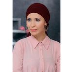 Hürrem Bone 1806_16 Bordo Sandy Kumaş Pileli Nervürlü Güllü Pratik Hazır Geçmeli Tesettür Bone
