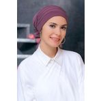 Hürrem Bone 1806_18 Gül Kurusu Sandy Kumaş Pileli Nervürlü Güllü Pratik Hazır Geçmeli Tesettür Bone