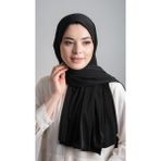 Hürrem Bone 1817_01 Siyah Sandy Kumaş Sade Pratik Hazır Geçmeli Eşarp