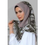 Hürrem Bone 1818D3-10 Vizon Kesik Elyaf Piliseli Çiçek Desenli Geçmeli Eşarp