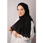 Hürrem Bone 1819-01 Siyah Fukuro Piliseli Çiçek Desenli Lazer Kesim Geçmeli Eşarp