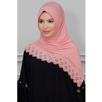 Hürrem Bone 1819-06 Pudra Fukuro Piliseli Çiçek Desenli Lazer Kesim Geçmeli Eşarp